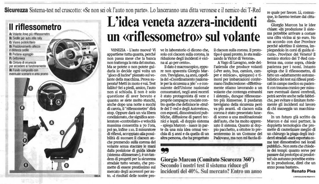 Corriere Veneto - L'idea Veneta azzera-incidenti